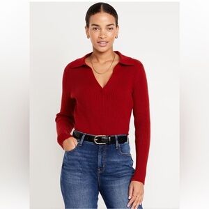 NWT Old Navy Ribbed Crop Polo Sweater Red Size Small Petite